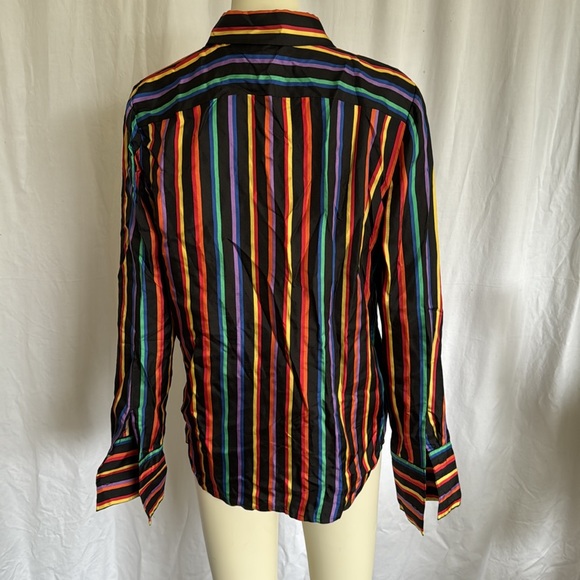 Jones New York Signature Rainbow Stripe Silk Button Up Shirt - Picture 5 of 6